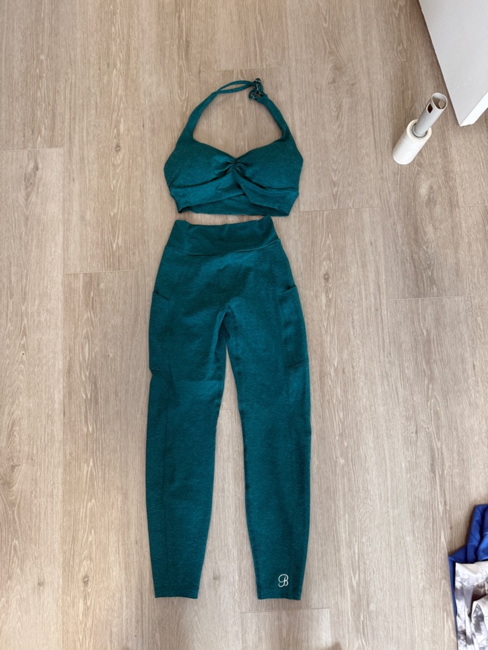 Bombshell Sportswear Teal Halter Twist Sports Bra & High-Waist Leggings Set